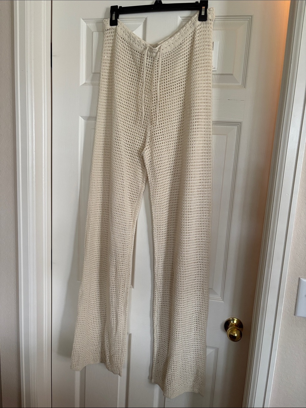 NWT Good American Cream Open-Knit Drawstring Swim Cover Up Pants